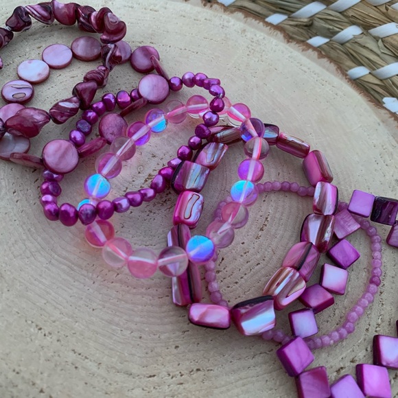 Genuine Pink Purple Freshwater Pearl & Mother Of Pearl Shell Bead Bracelets - Picture 10 of 14